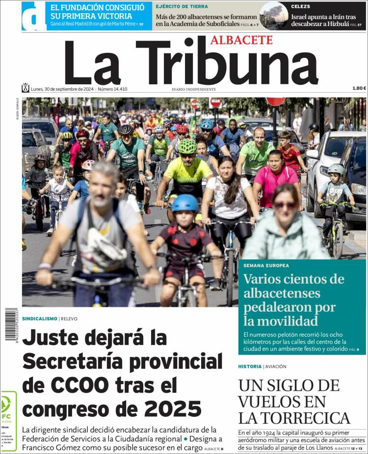 Portada de La Tribuna de Albacete (España)