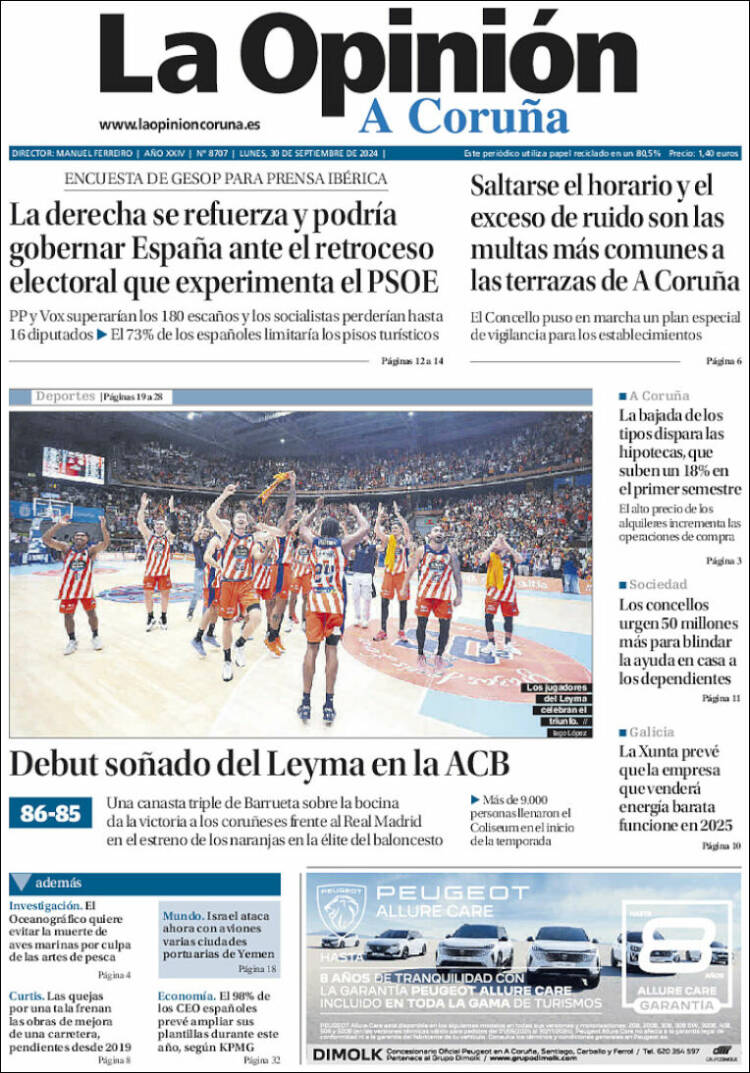 Portada de La Opinión de A Coruña (España)