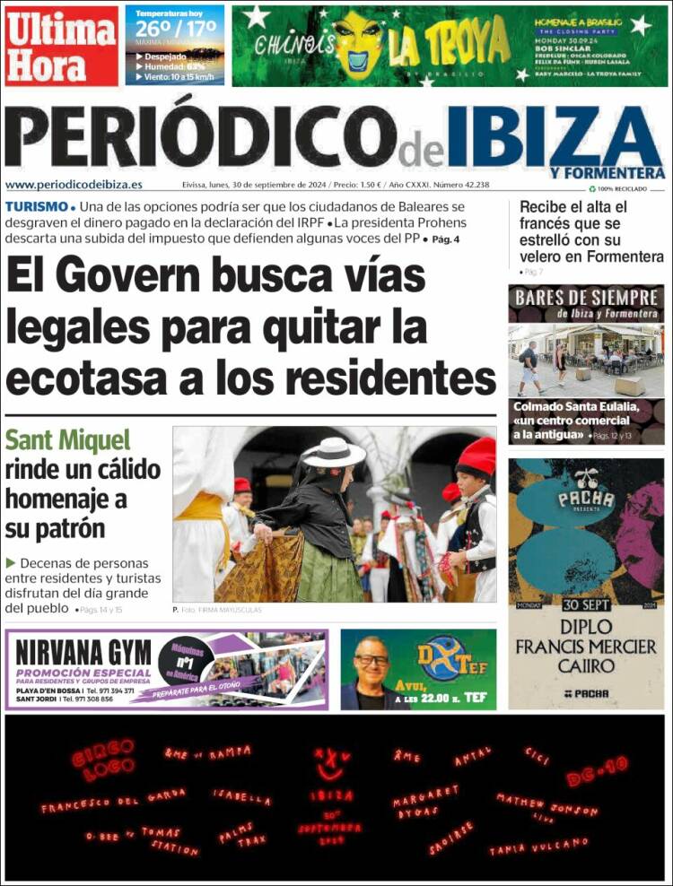 Portada de Periódico de Ibiza (España)