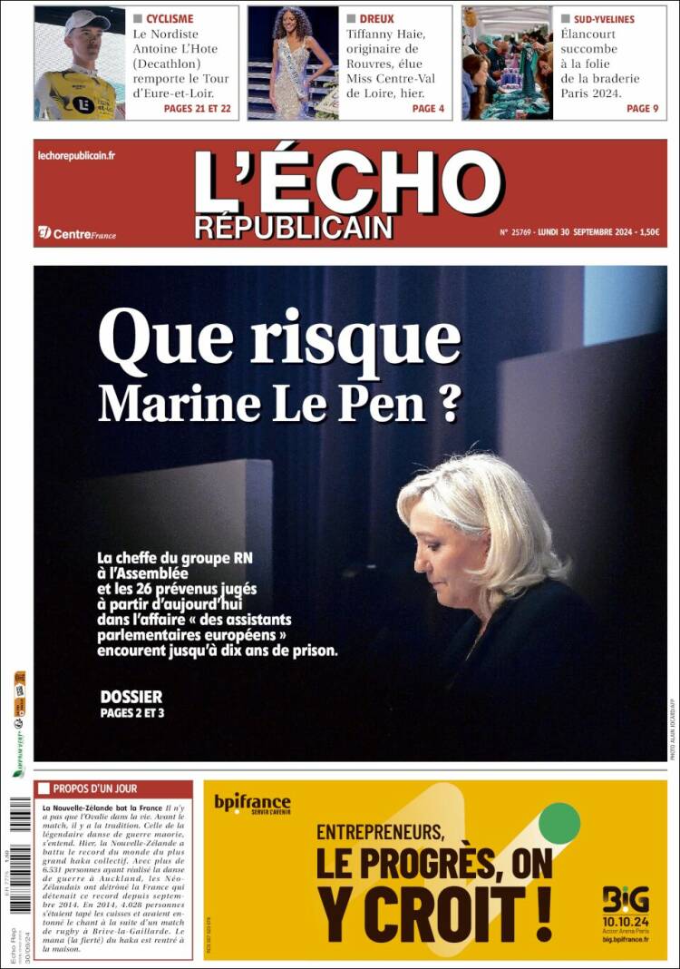 Portada de L'Echo Républicain (Francia)