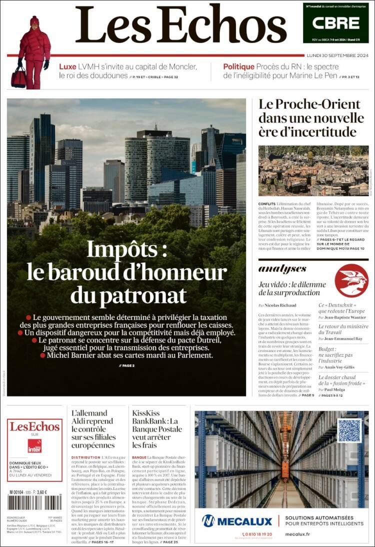 Portada de Les Echos (Francia)