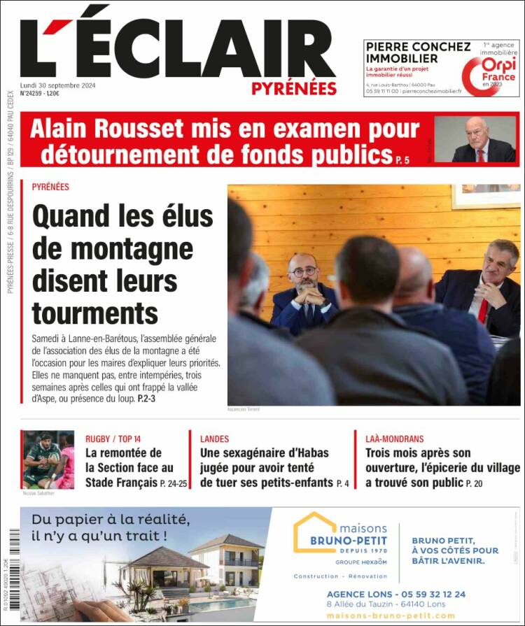 Portada de L'Eclair des Pyrénées (Francia)
