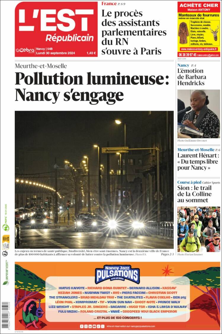 Portada de L'Est Republicain (Francia)