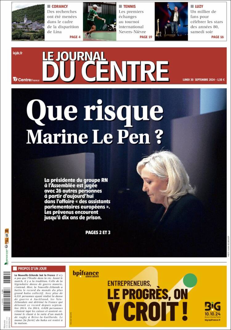 Portada de Le Journal du Centre (Francia)