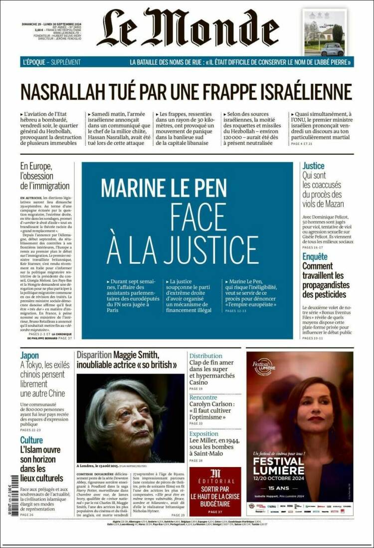 Portada de Le Monde (Francia)