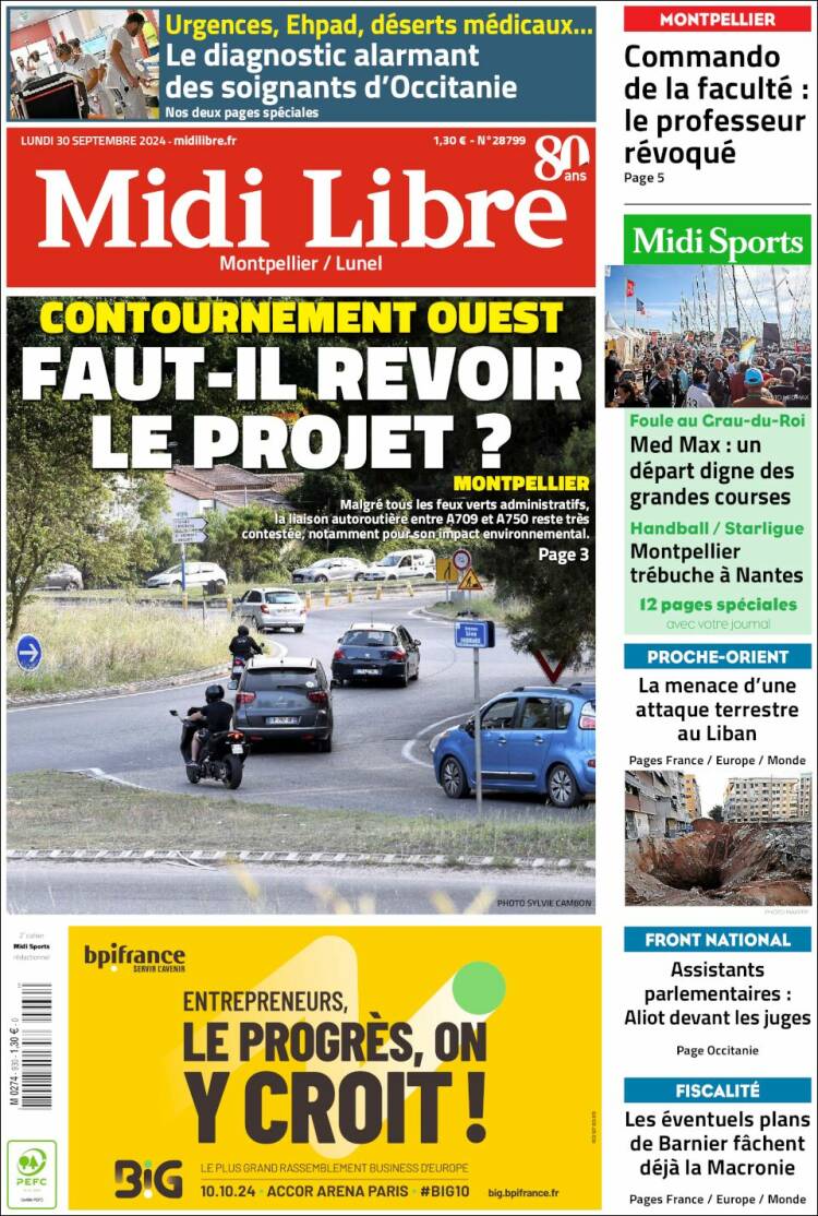 Portada de Midi Libre (Francia)