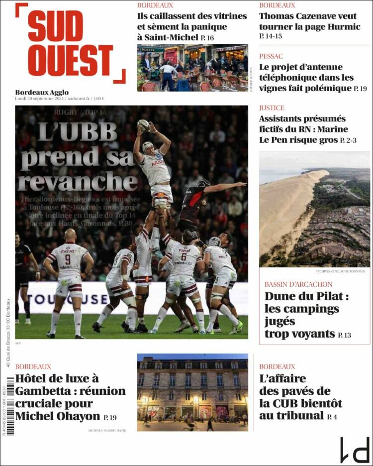 Portada de Sud Ouest (Francia)