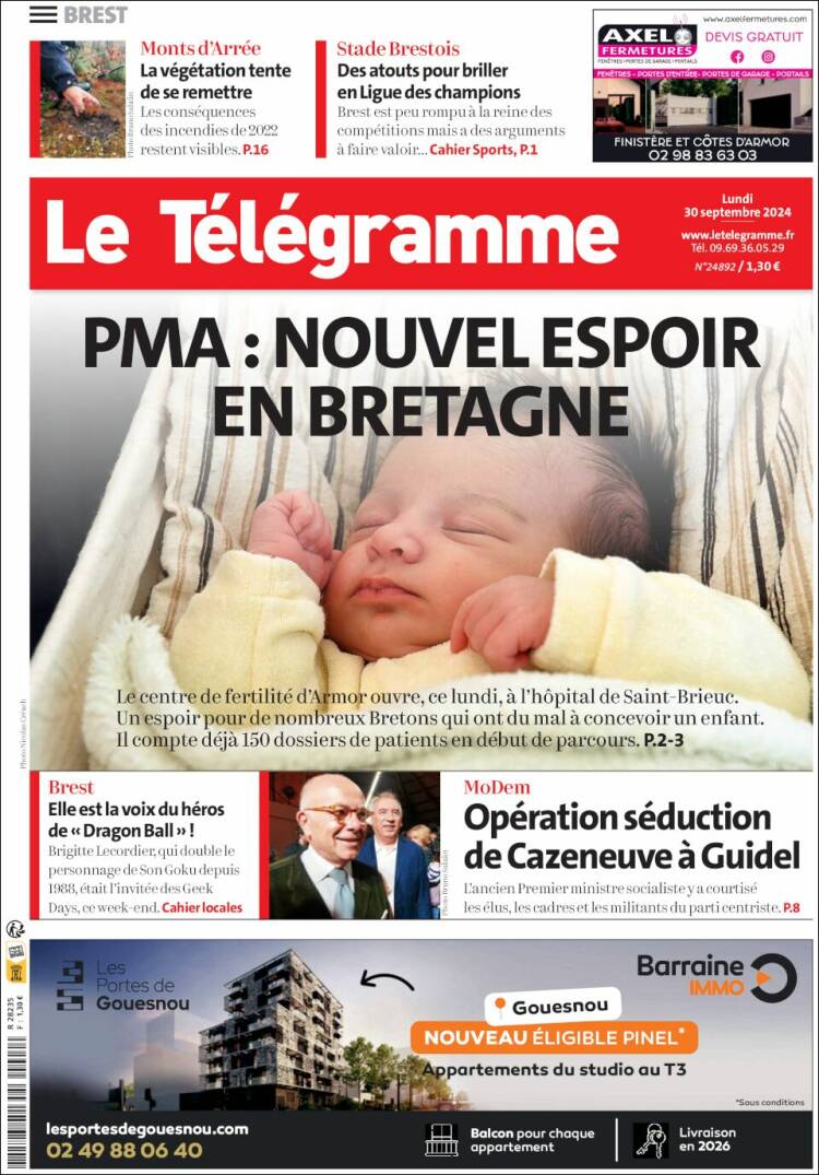 Portada de Télégramme (Francia)