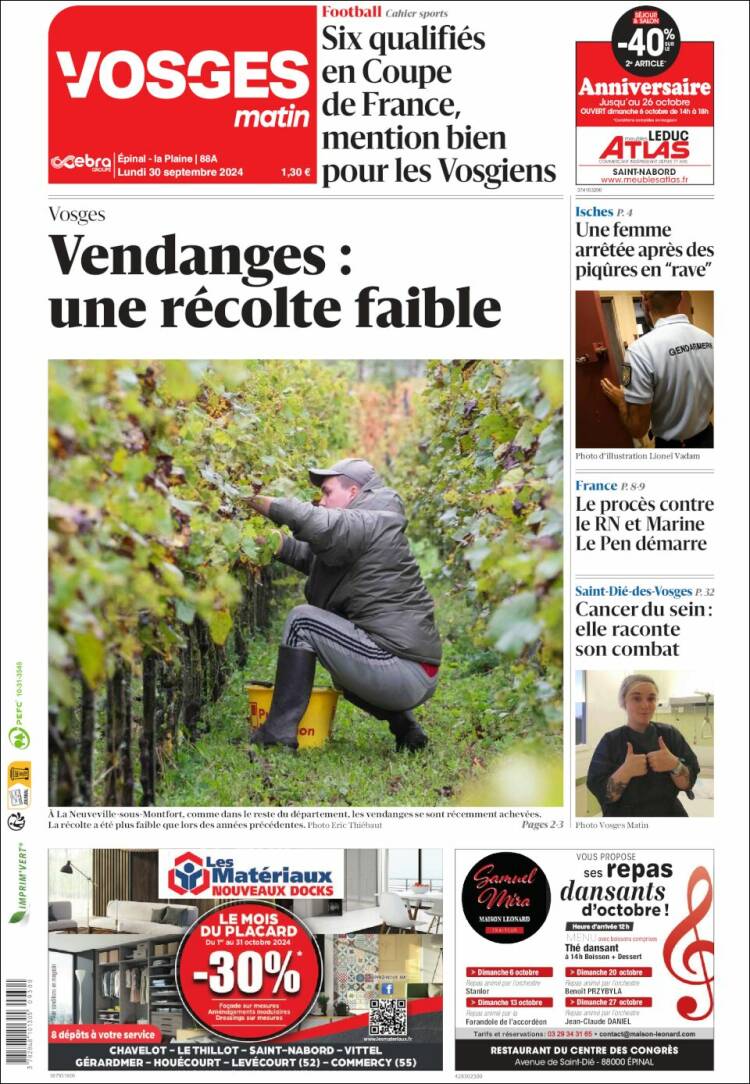 Portada de Vosges Matin (Francia)