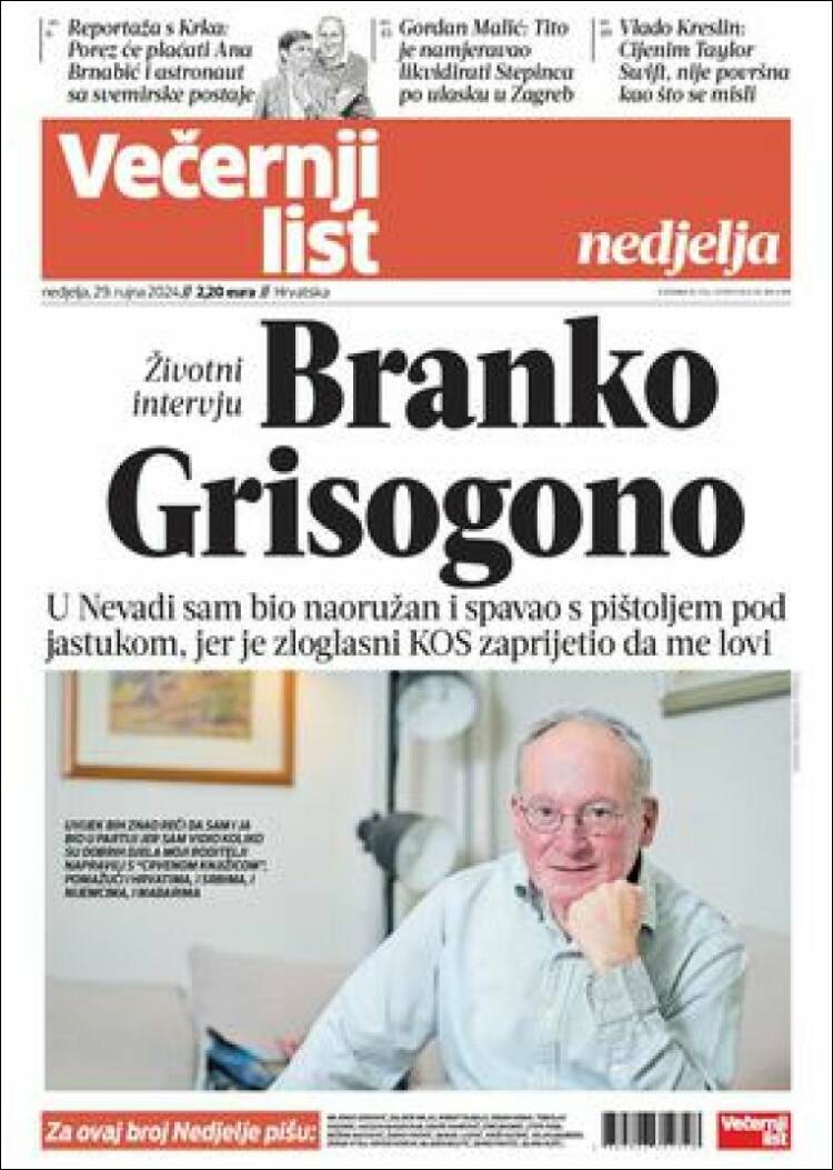 Portada de Večernji (Croacia)