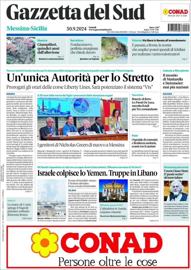 Portada de Gazzetta del Sud (Italia)