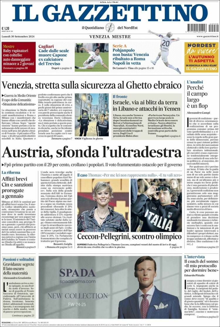 Portada de Il Gazzettino (Italia)
