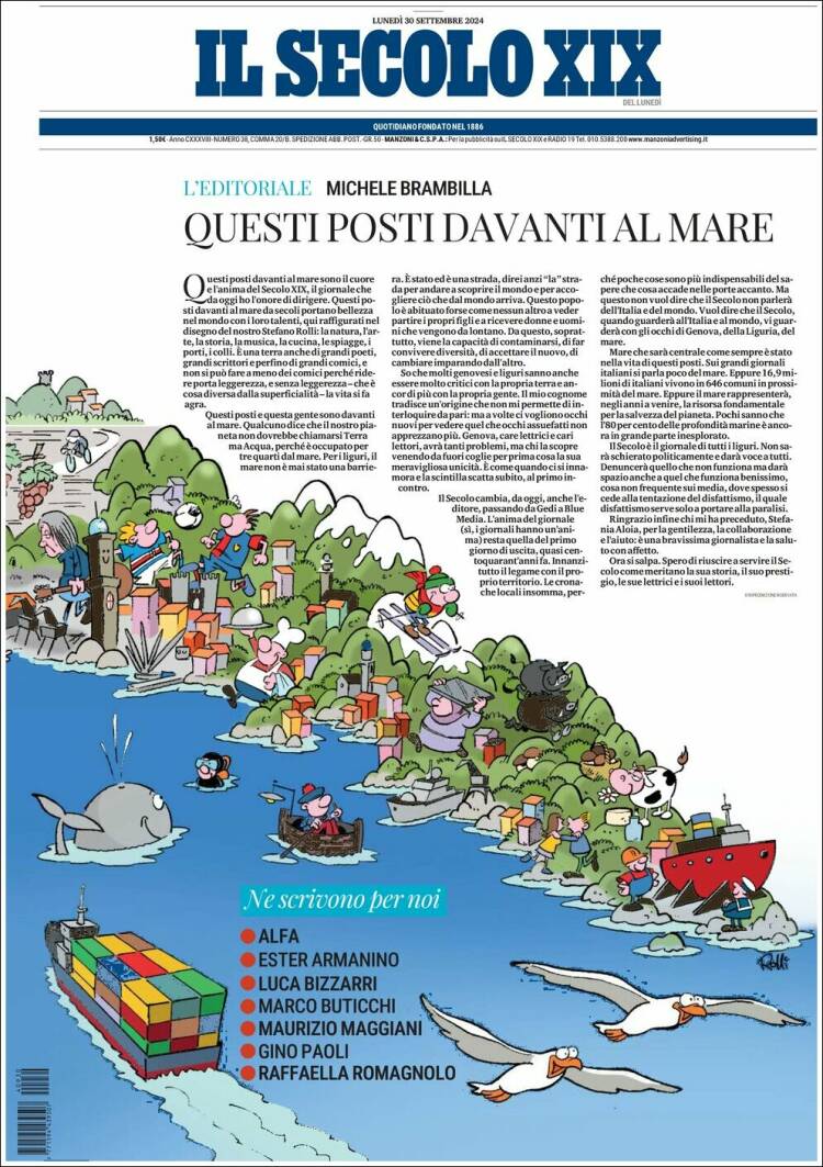 Portada de Il Secolo XIX (Italia)