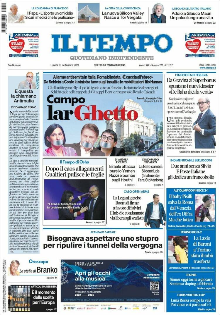 Portada de Il Tempo (Italia)