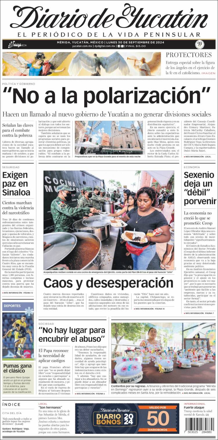 Portada de Diario de Yucatán (M&eacute;xico)