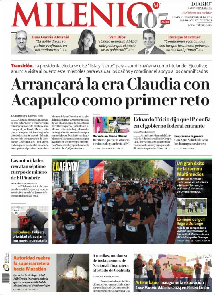 Portada de Milenio - Laguna (M&eacute;xico)