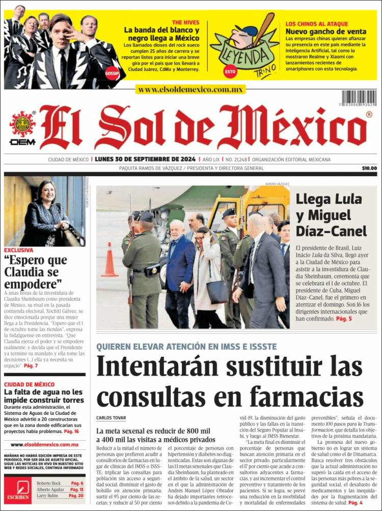 Portada de El Sol de México (M&eacute;xico)