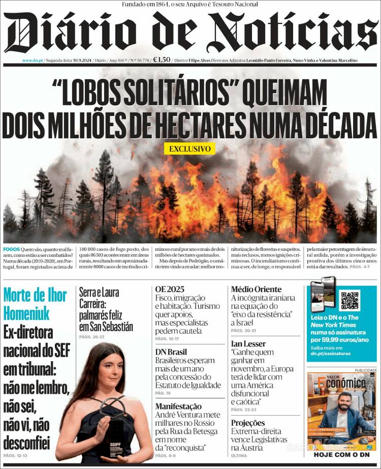 Portada de Diário de Noticias (Portugal)