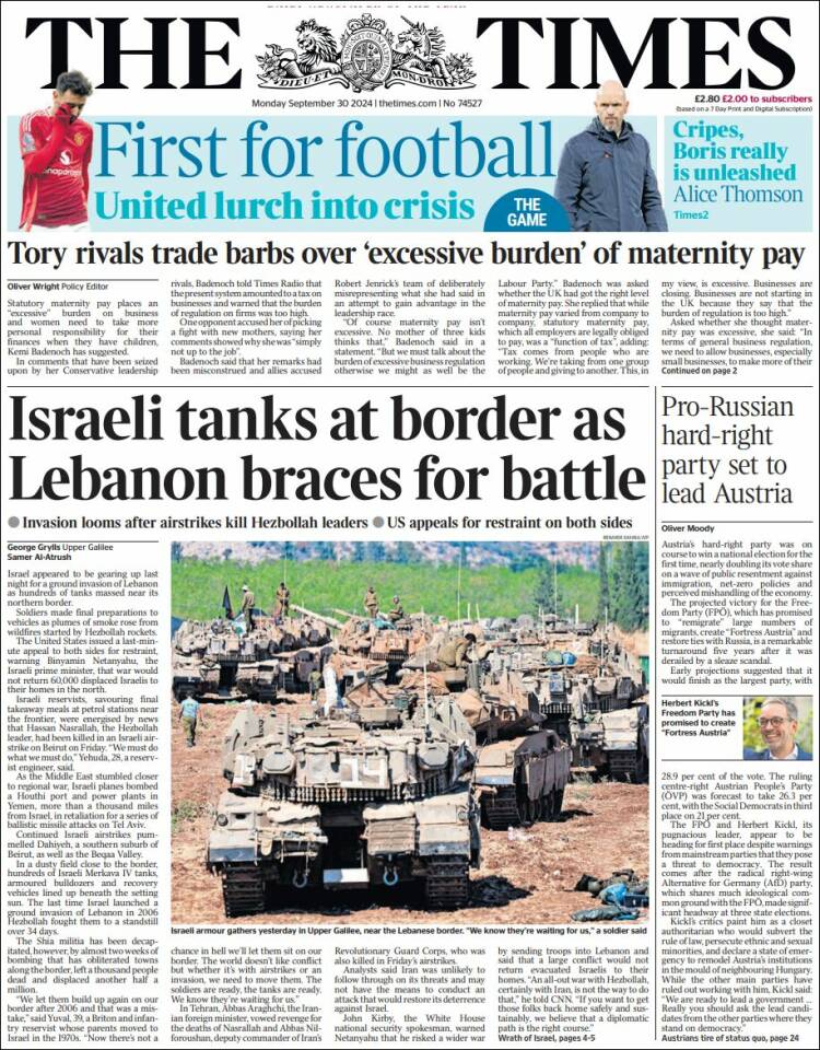 Portada de The Times (Reino Unido)