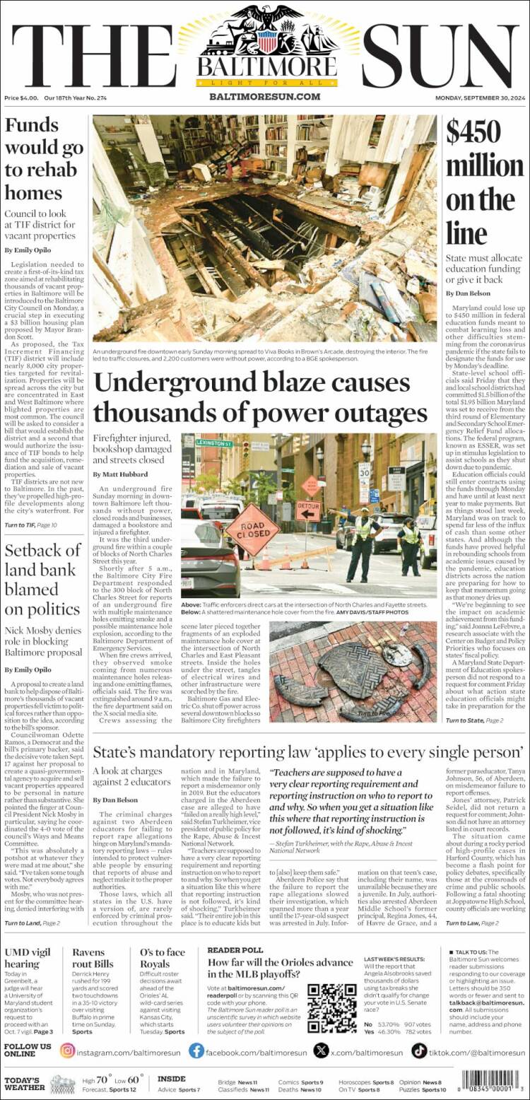 Portada de The Baltimore Sun (USA)