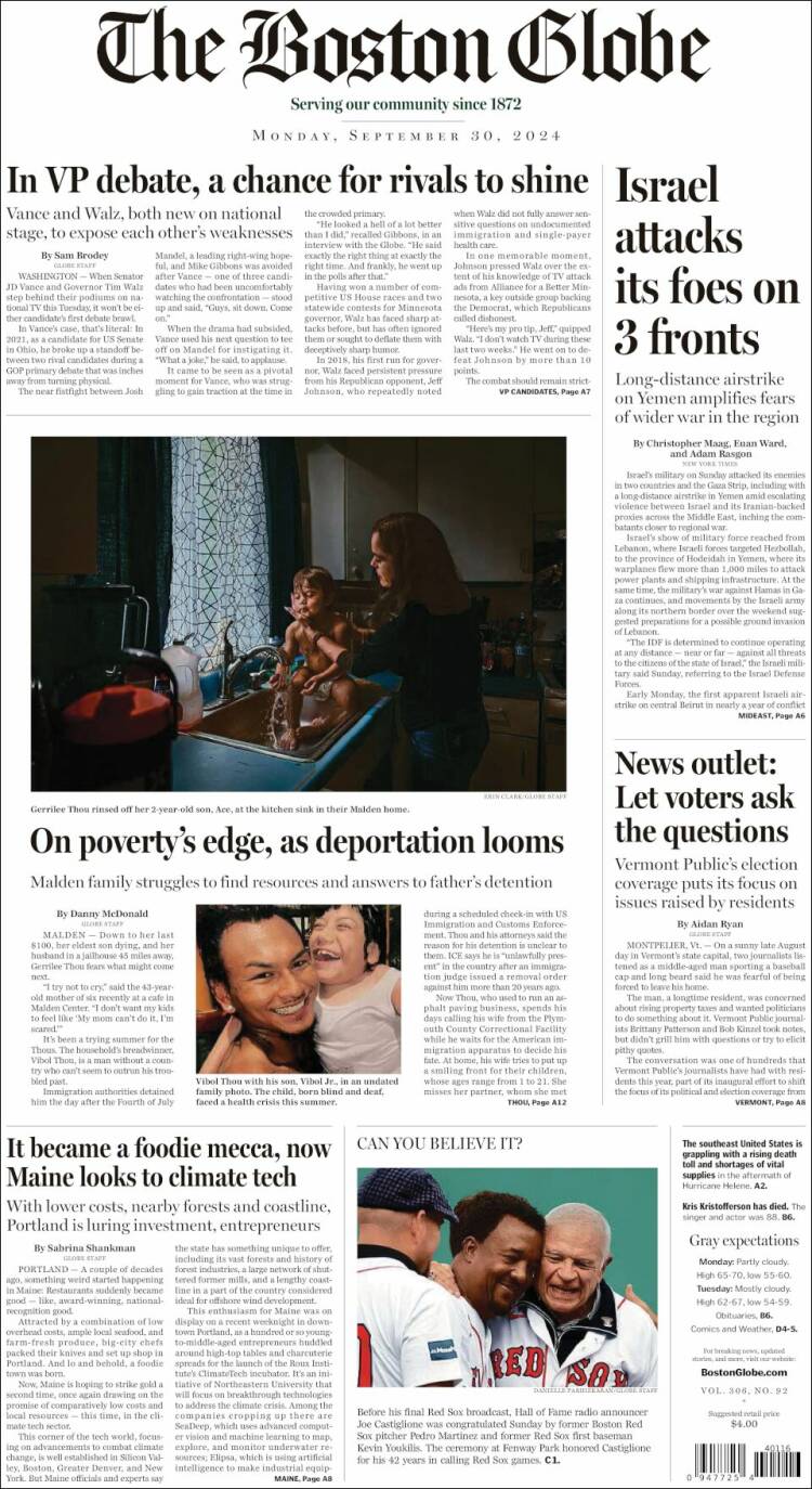 Portada de Boston Globe (USA)
