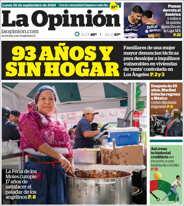 Portada de La Opinión (USA)