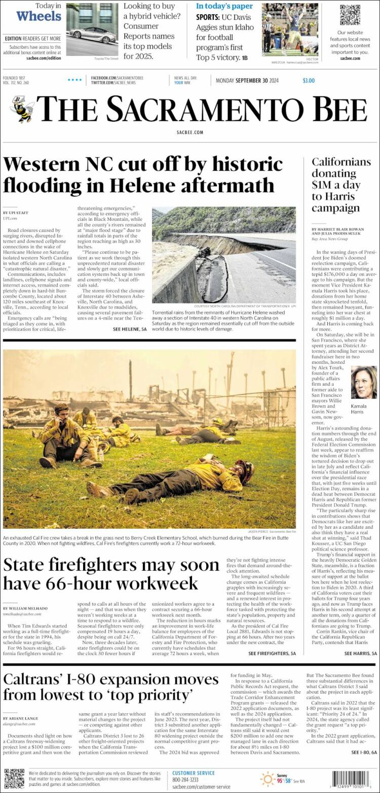Portada de The Sacramento Bee (USA)