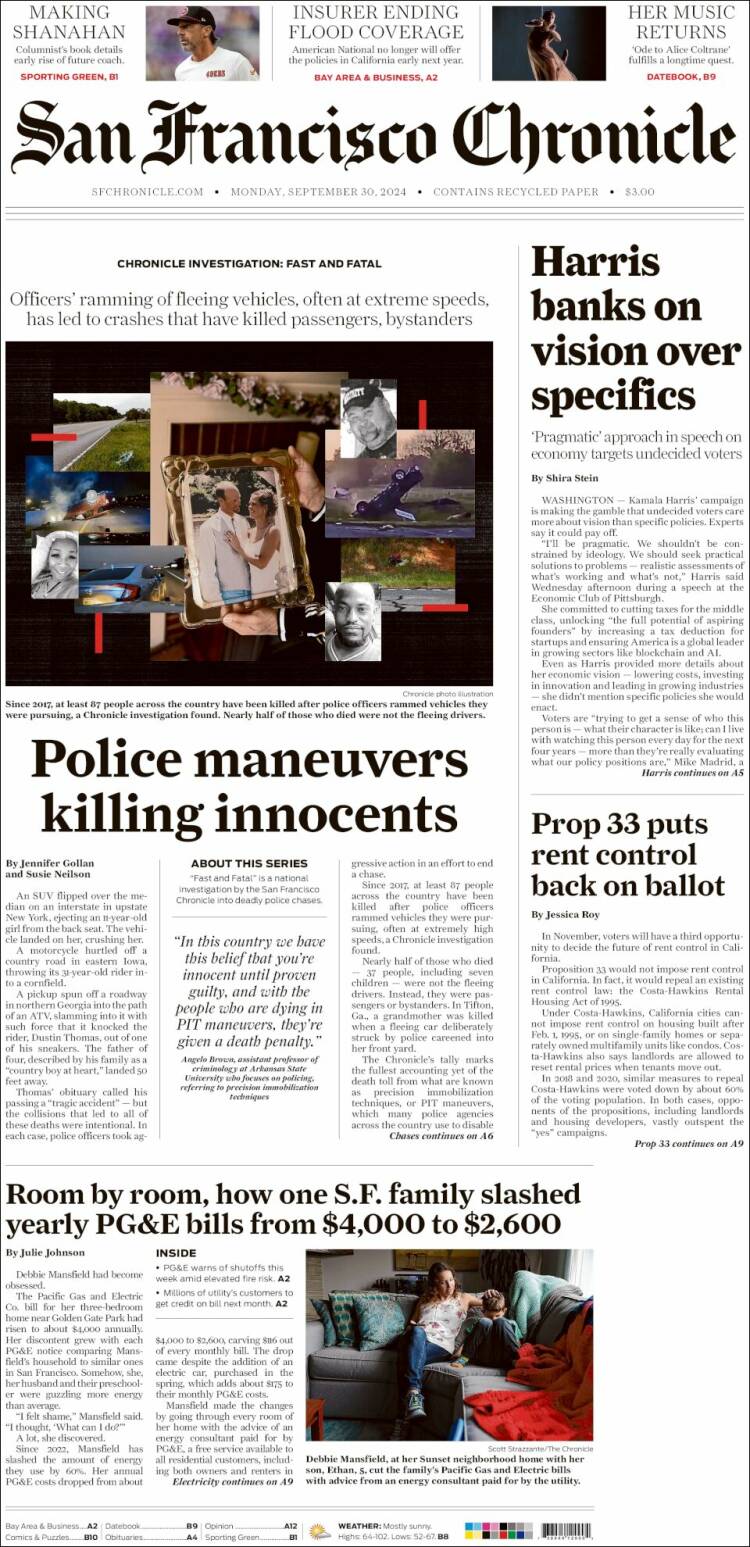 Portada de San Francisco Chronicle (USA)