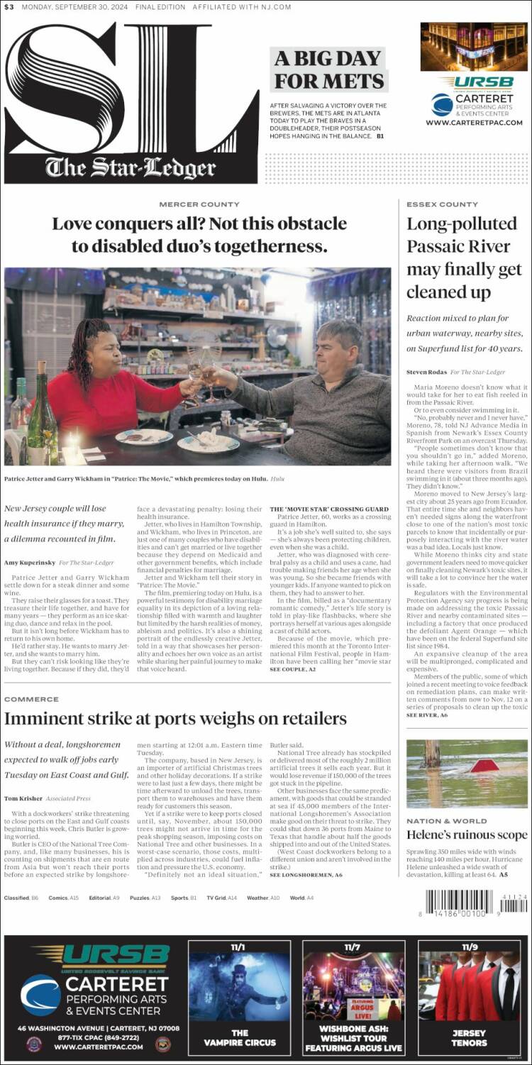 Portada de Star-Ledger (USA)