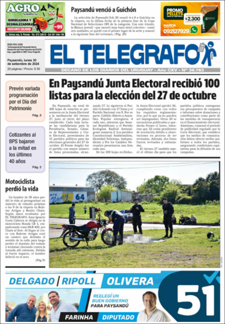 Portada de El Telégrafo (Uruguay)