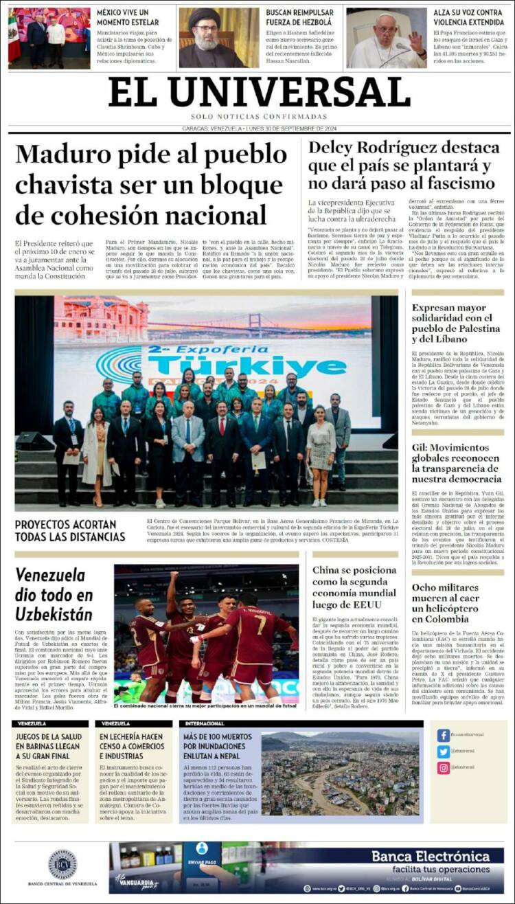 Portada de Universal (Venezuela)