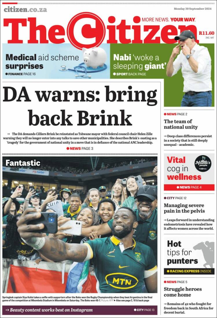 Portada de The Citizen (Sud&aacute;frica)