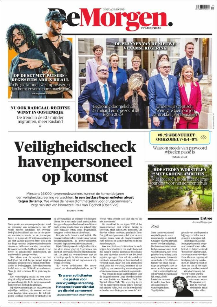 Portada de De Morgen (B&eacute;lgica)