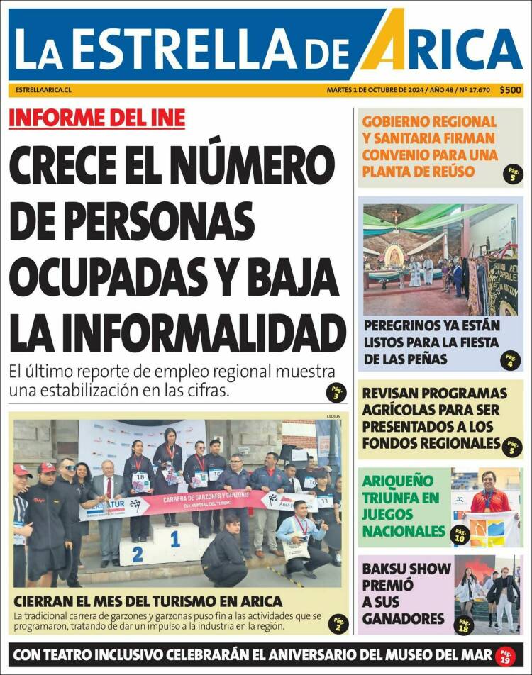 Portada de La Estrella de Arica (Chile)