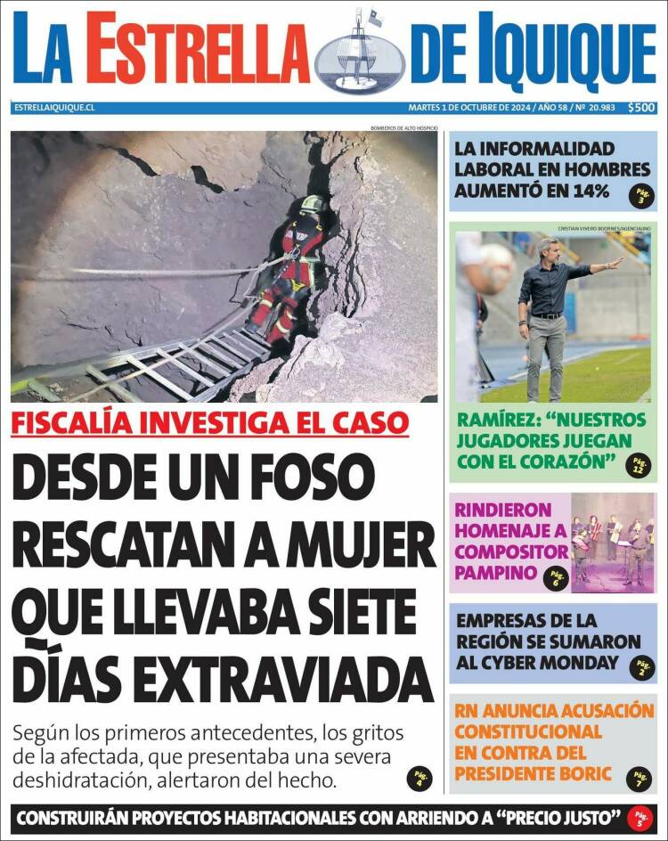 Portada de La Estrella de Iquique (Chile)