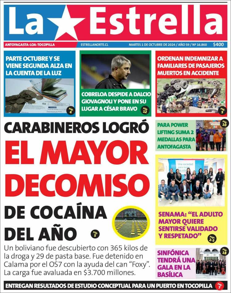 Portada de La Estrella de Loa (Chile)