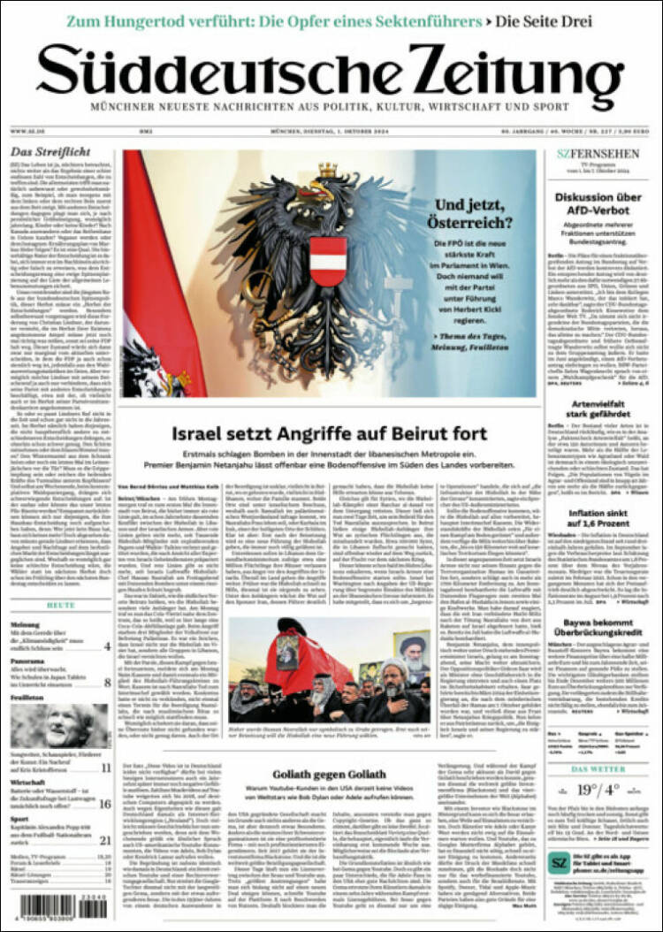 Portada de Sueddeutsche (Alemania)