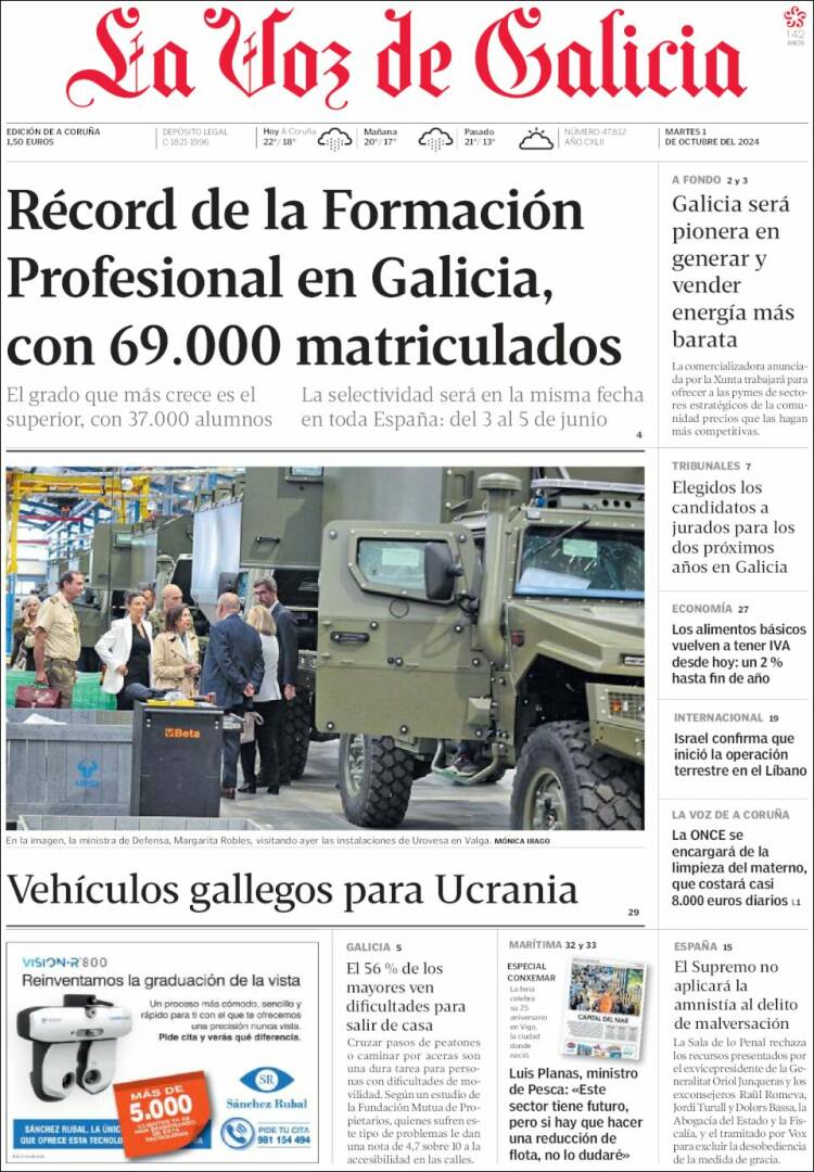 Portada de La Voz de Galicia (España)