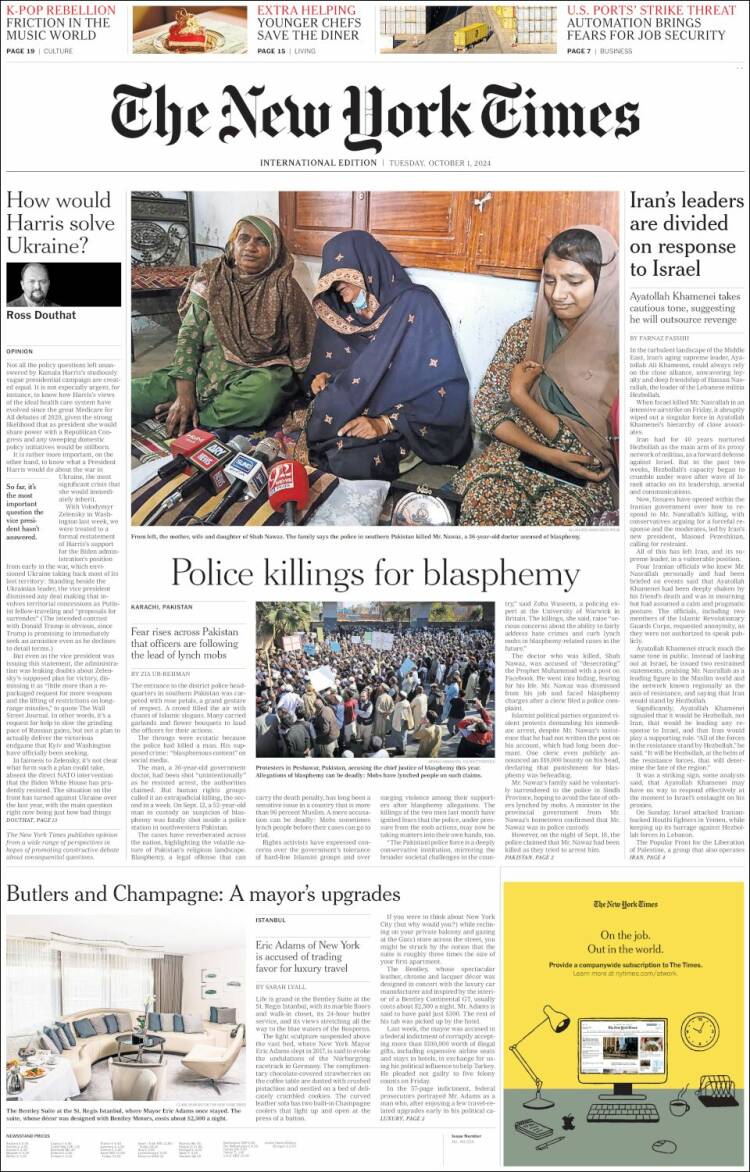 Portada de International New York Times (Europa)