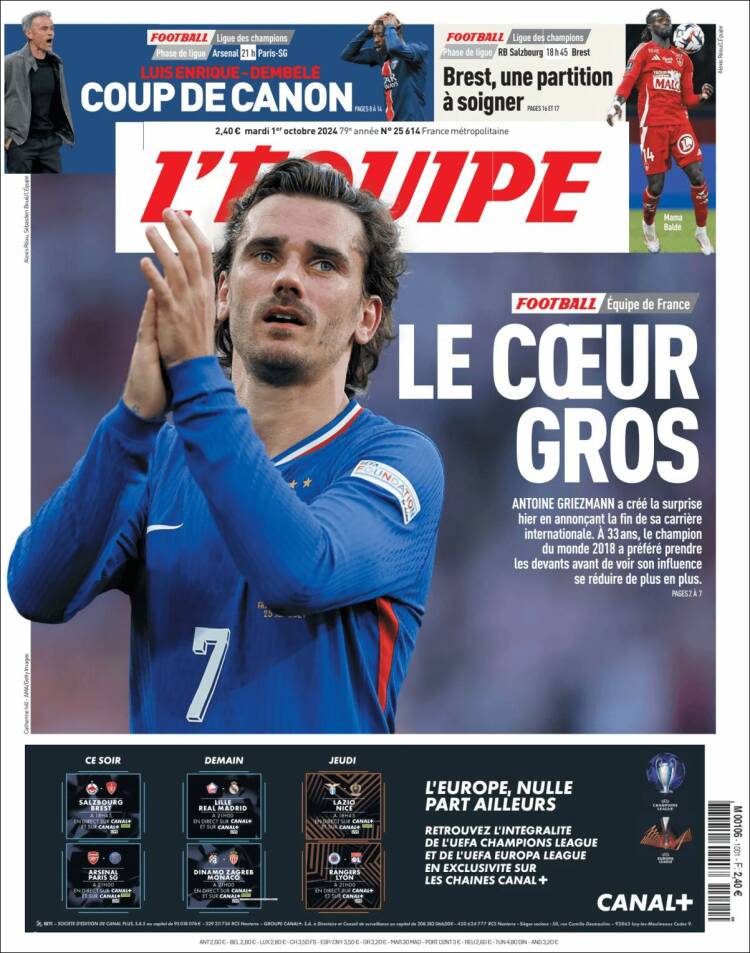 Portada de L'Equipe (France)