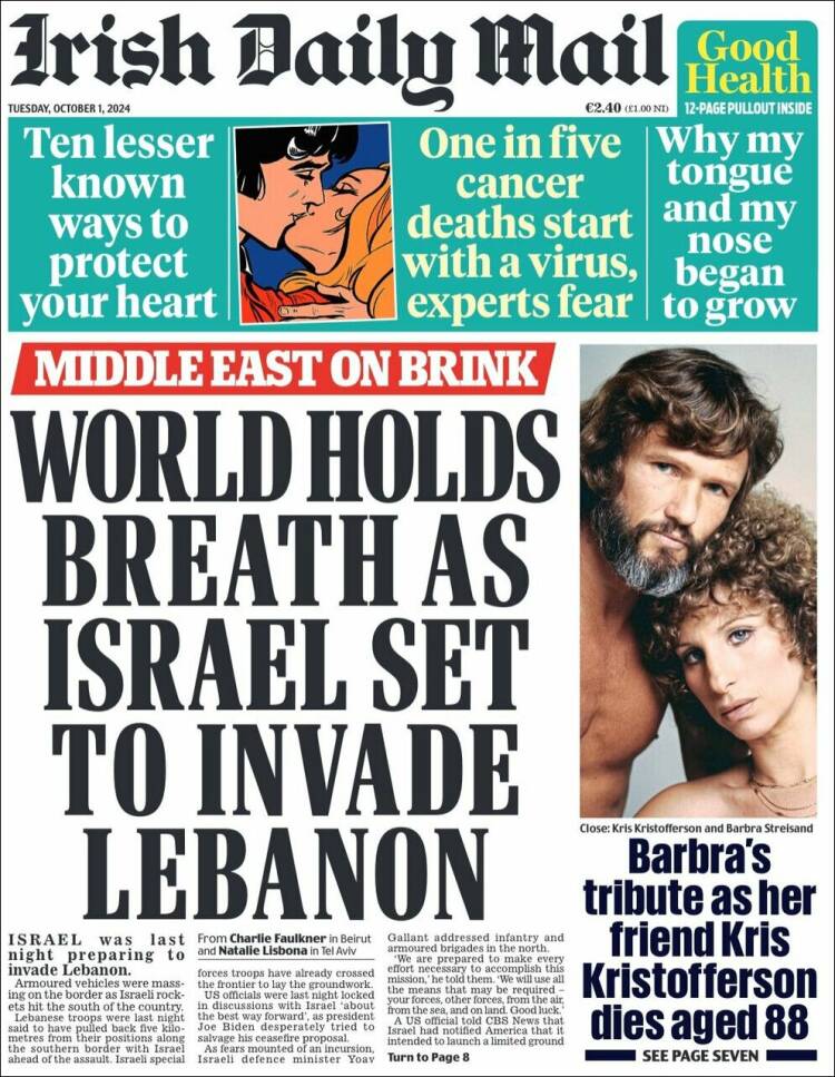 Portada de Irish Daily Mail (Irlanda)