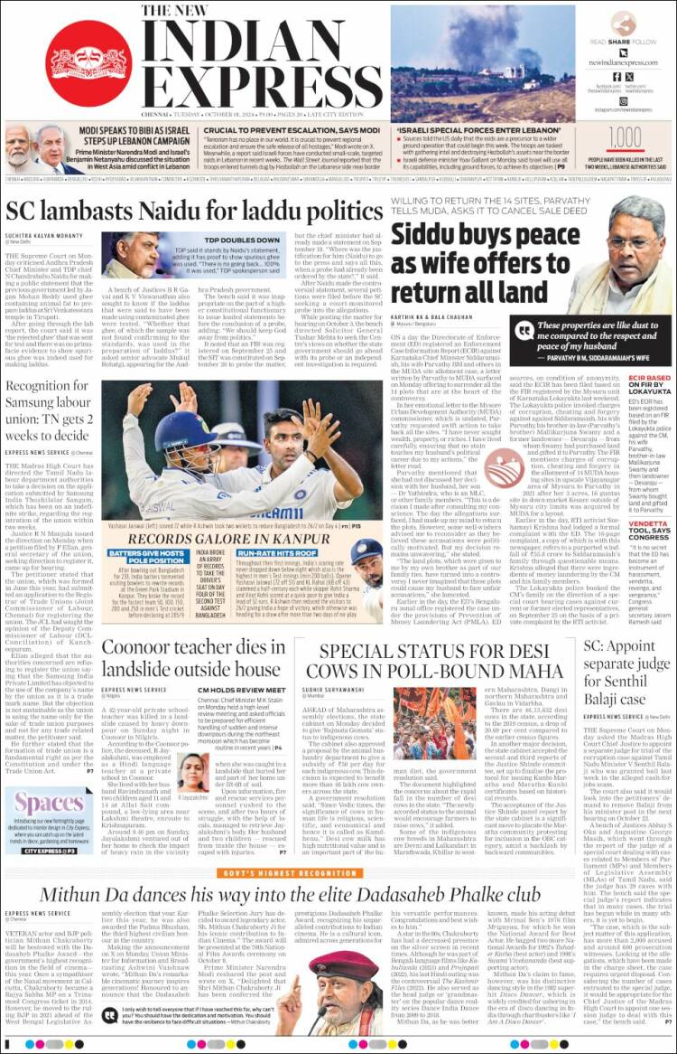 Portada de New Indian Express (India)