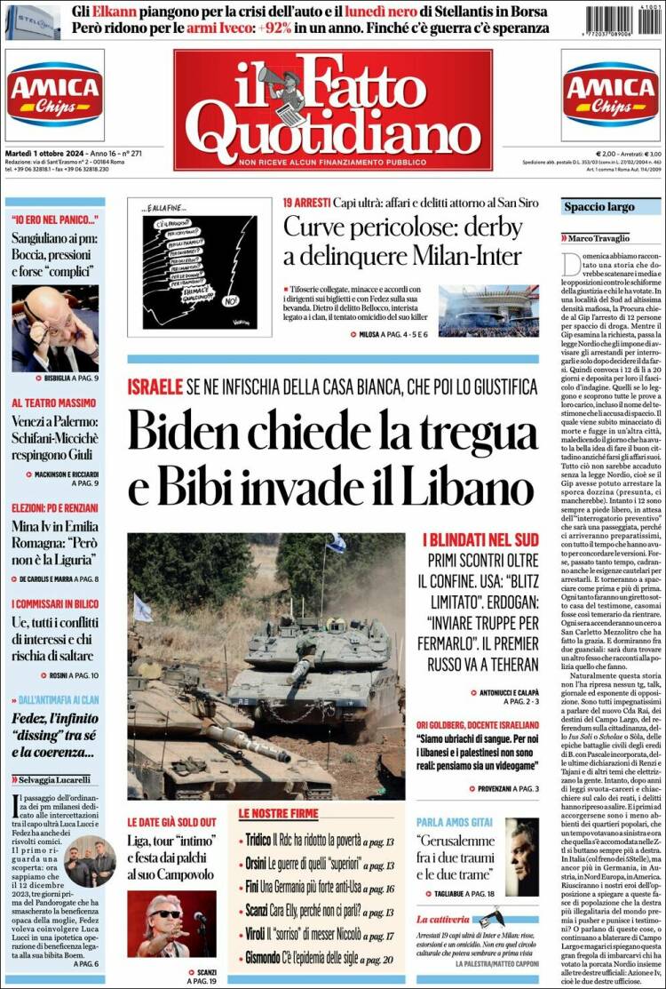 Portada de Il Fatto Quotidiano (Italia)