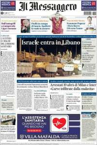 Portada de Il Messaggero (Italia)