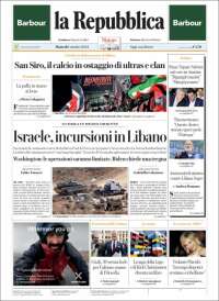 Portada de La Repubblica (Italia)