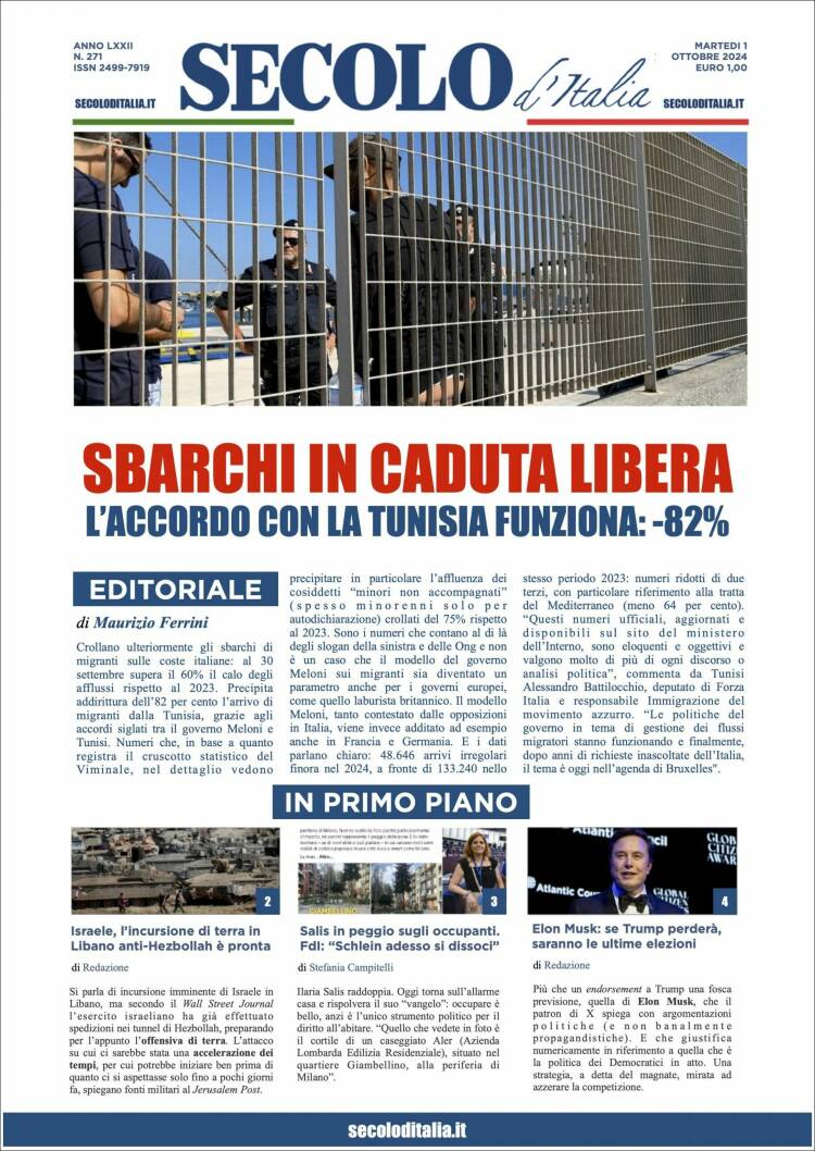 Portada de Secolo d'Italia (Italia)