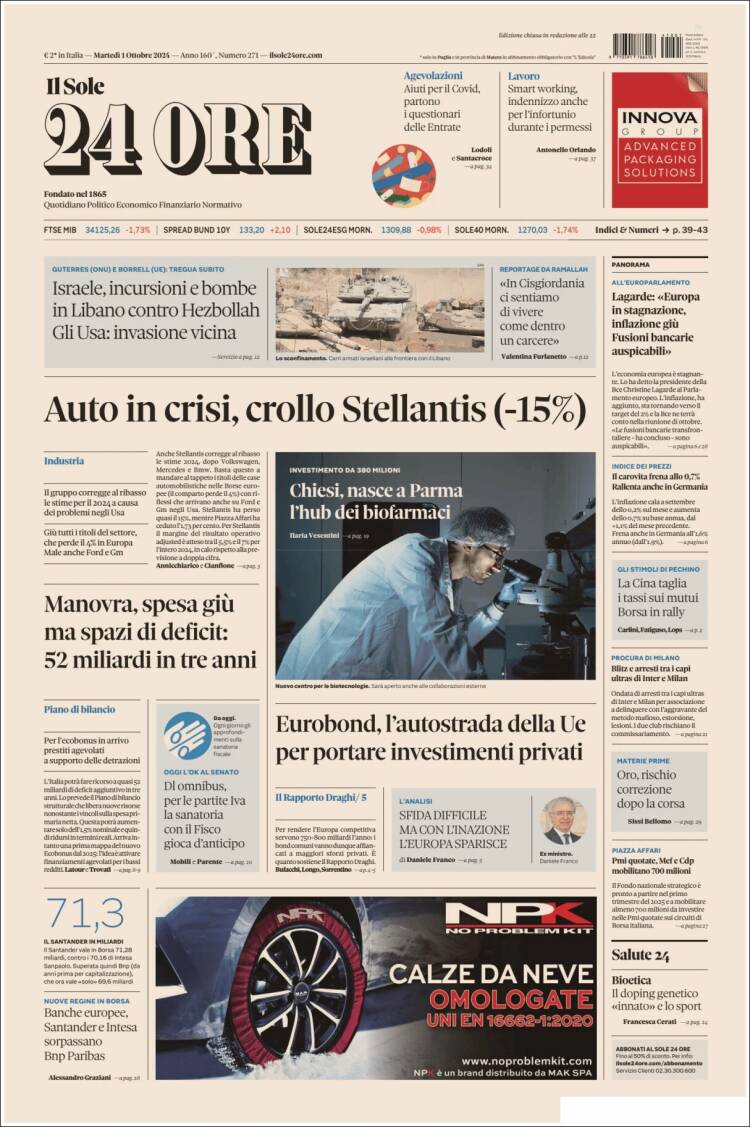 Portada de Il Sole 24 ORE (Italia)