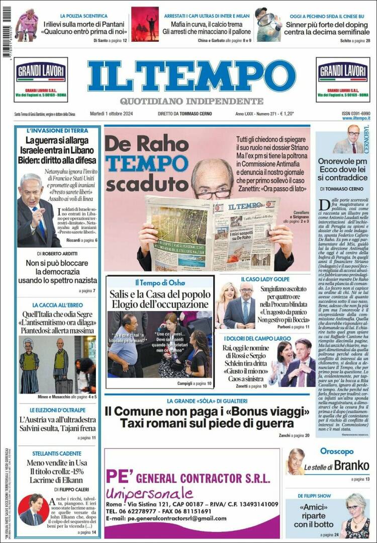 Portada de Il Tempo (Italia)