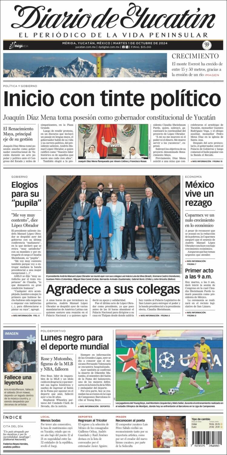 Portada de Diario de Yucatán (México)