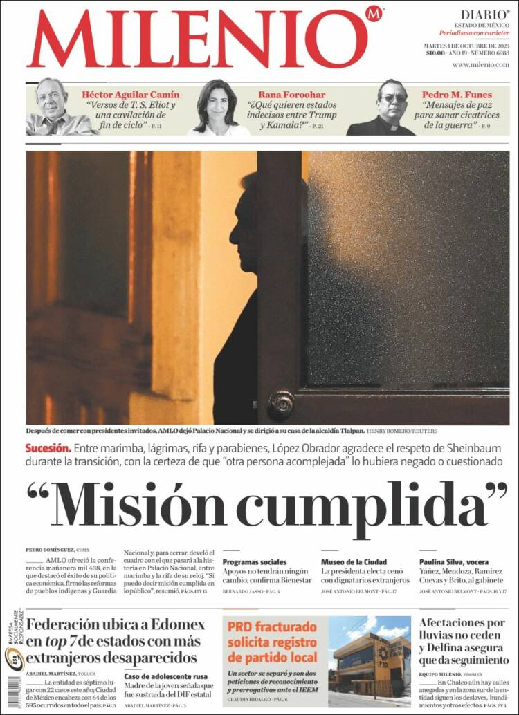 Portada de Milenio - Estado de México (México)